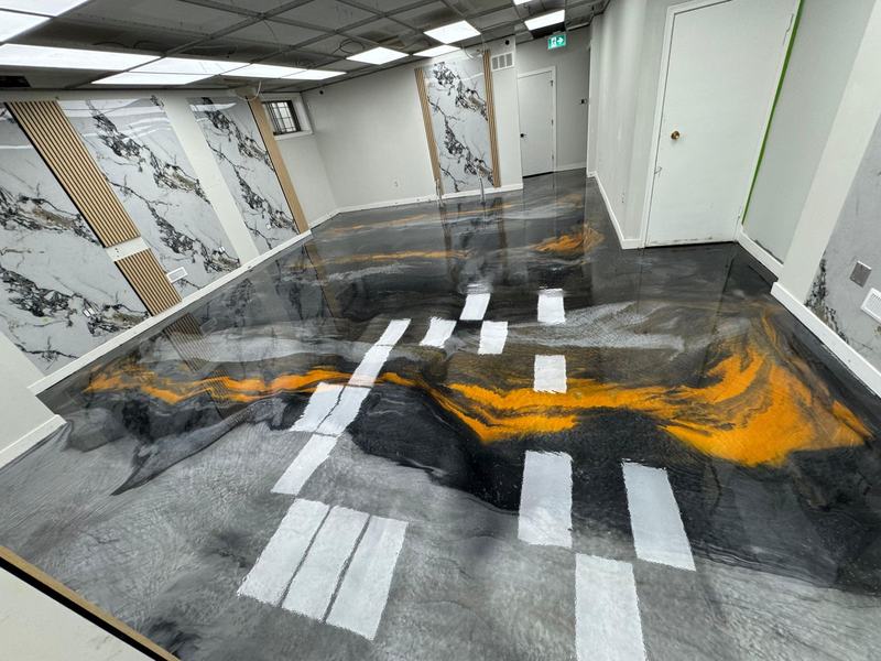 Black, grey and orange metallic